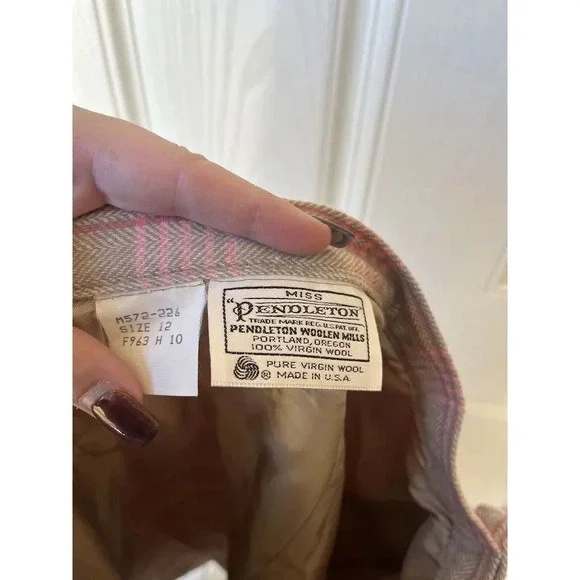 VTG Pendleton Skirt Vintage Sz 12 Wool Plaid Pencil Beige Pink Lined Zip Side - Picture 4 of 4